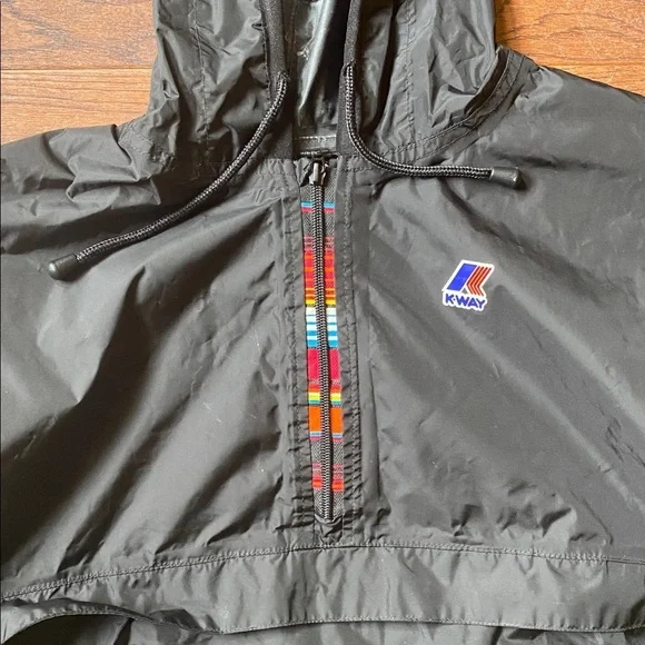 K-Way Black Half-Zip Hooded Windbreaker Jacket Size Medium - Picture 7 of 16
